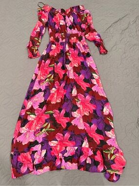Petal and Pup Magenta Pink Purple Floral Smocked Off-Shoulder Maxi Dress S